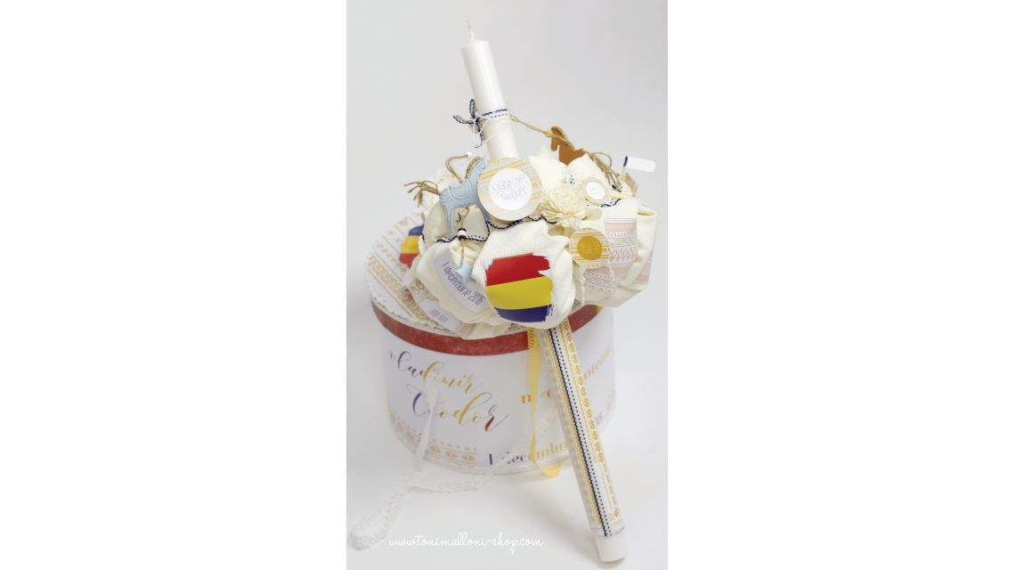 Lumanare de botez traditionala pentru baieti, port national romanesc,  65x4 cm, 1 Decembrie  3